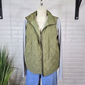Umgee Olive Green Quilted Zip Up Vest Medium